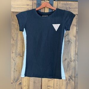 GUESS Black Tee with Light white Side Panels and Triangle Logo